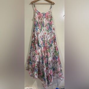 SENSATIONS Women’s Asymmetrical Spaghetti-Strap Floral Maxi Dress - White/Pink